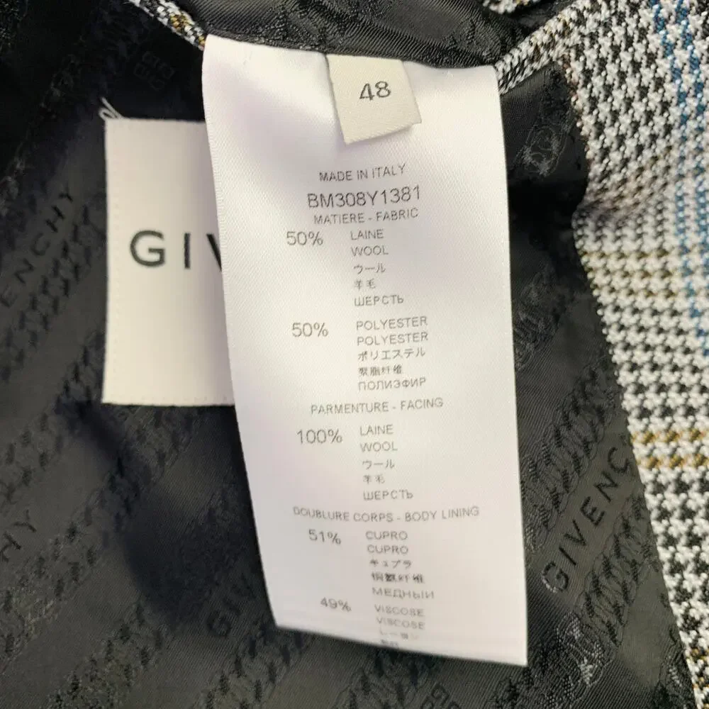 GIVENCHY Size 38 Grey Black Purple Plaid Contrast Trim Wool Blend Sport Coat